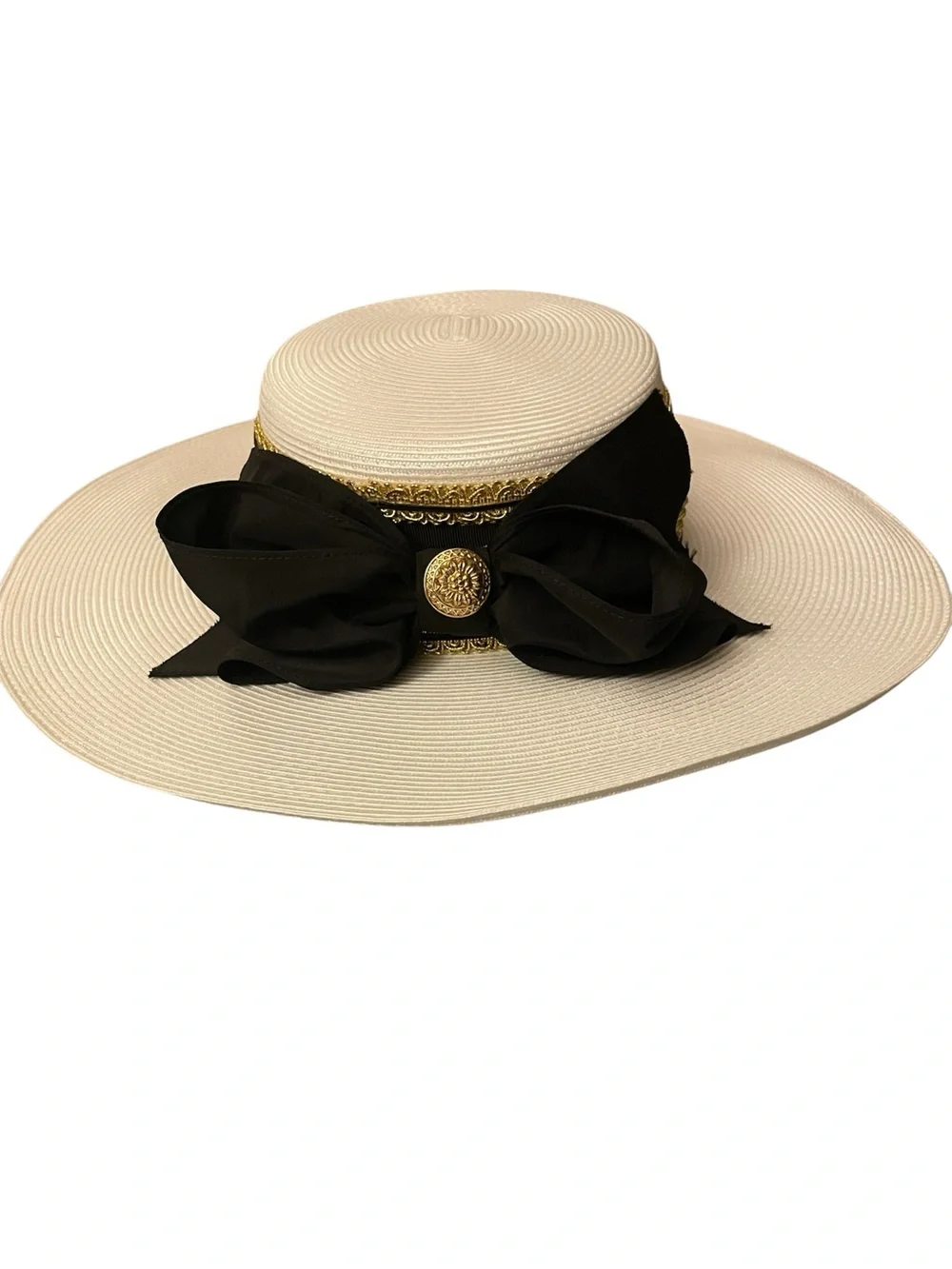 Woman's Hat Nautical Wide Brim Whittall Shon Gold Anchors Yachters Boaters